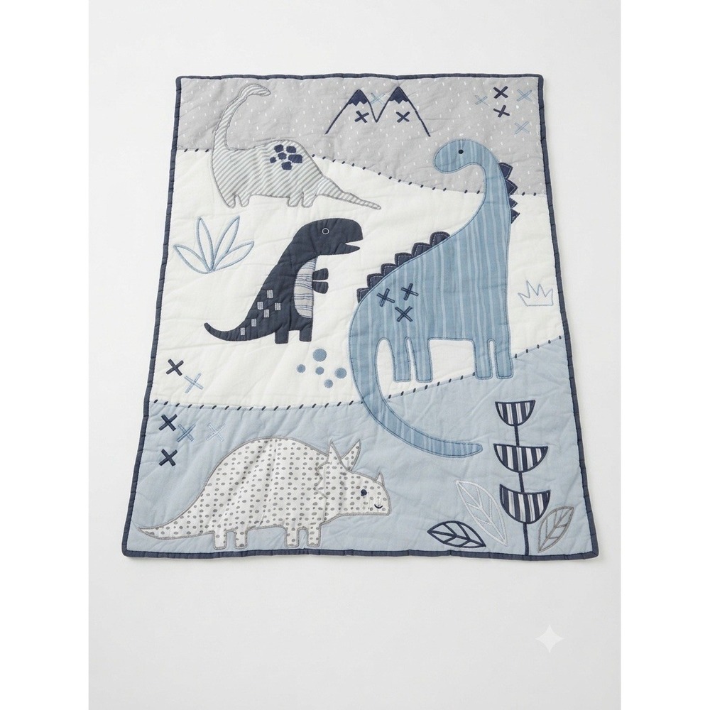 Lambs & Ivy Dinosaur Nursery Crib Comforter Baby Dino Blue & Gray Blanket
